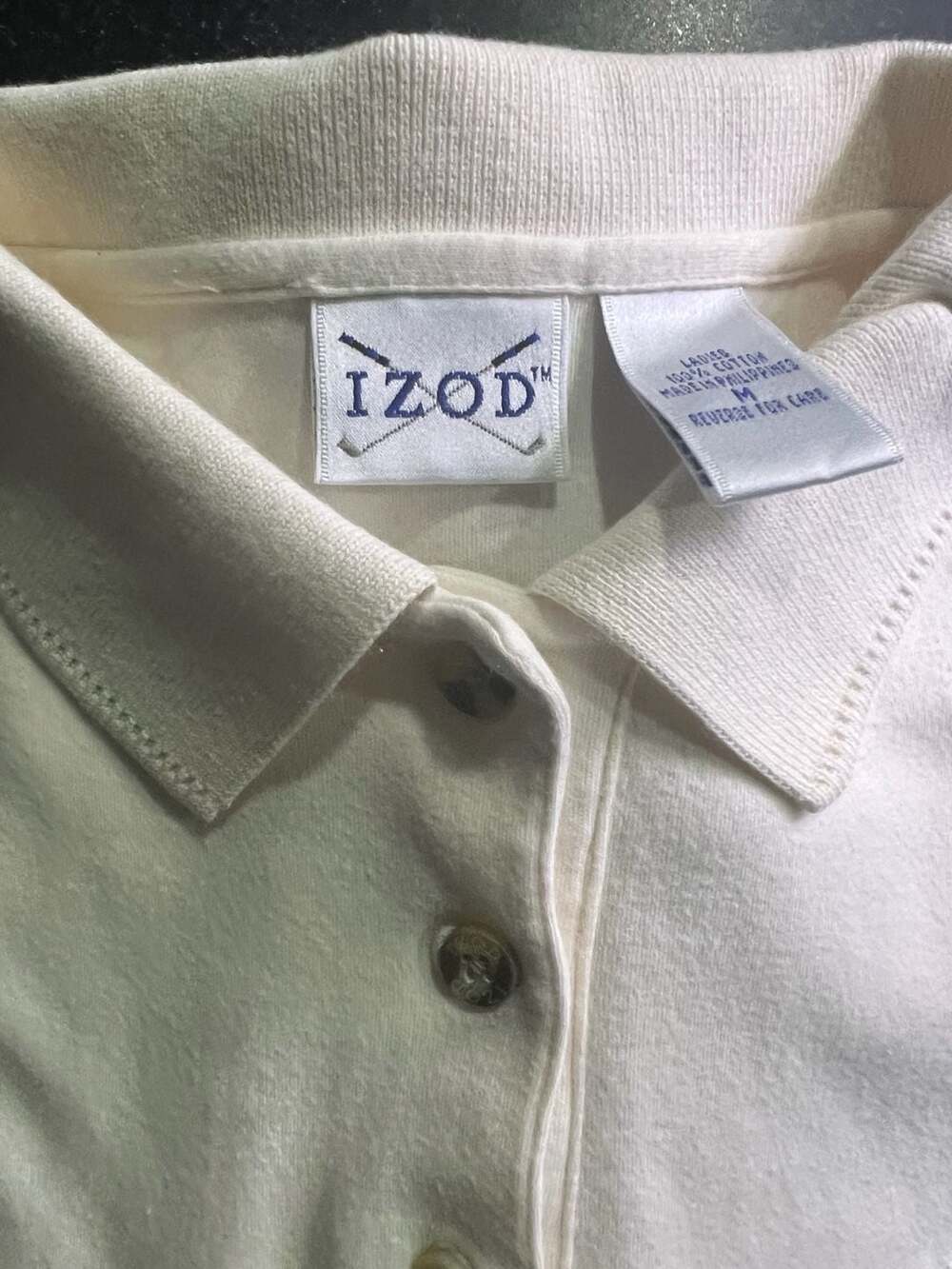 IZOD Ladies 100% Cotton Short Sleeve Polo Shirt Cream Size M